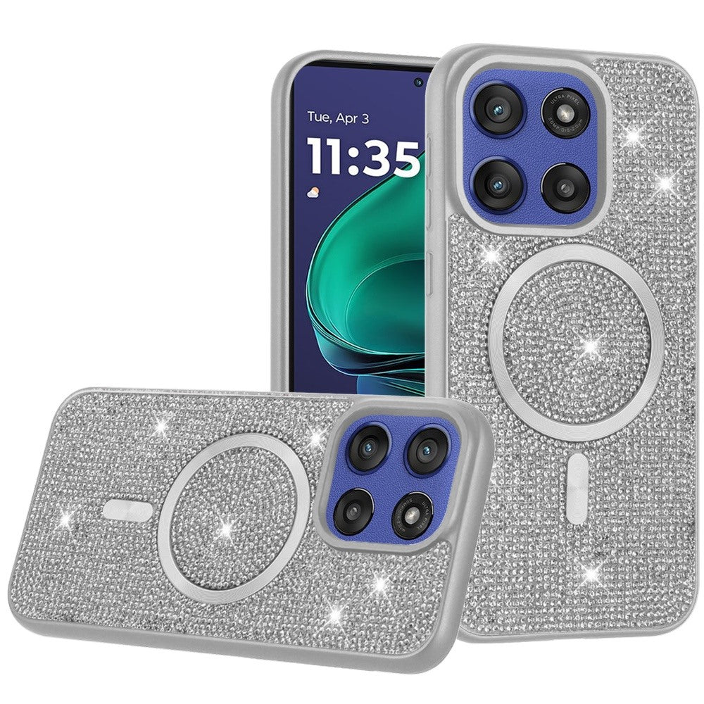 For Motorola Moto G Stylus 5G 2025 Sparkly Diamond Bling Case Rhinestone Skin Hybrid with Magnetic Circle, MagSafe Compatible Case Cover