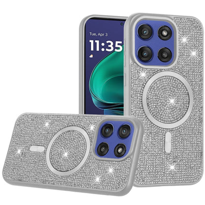 For Motorola Moto G Stylus 5G 2025 Sparkly Diamond Bling Case Rhinestone Skin Hybrid with Magnetic Circle, MagSafe Compatible Case Cover