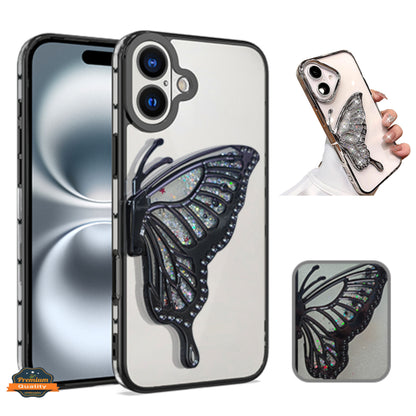 For Samsung Galaxy A16 Glitter 3D Butterfly Bling Case, Chrome Electroplate Sparkle Liquid Flowing Plating Hybrid Bumper Case Cover