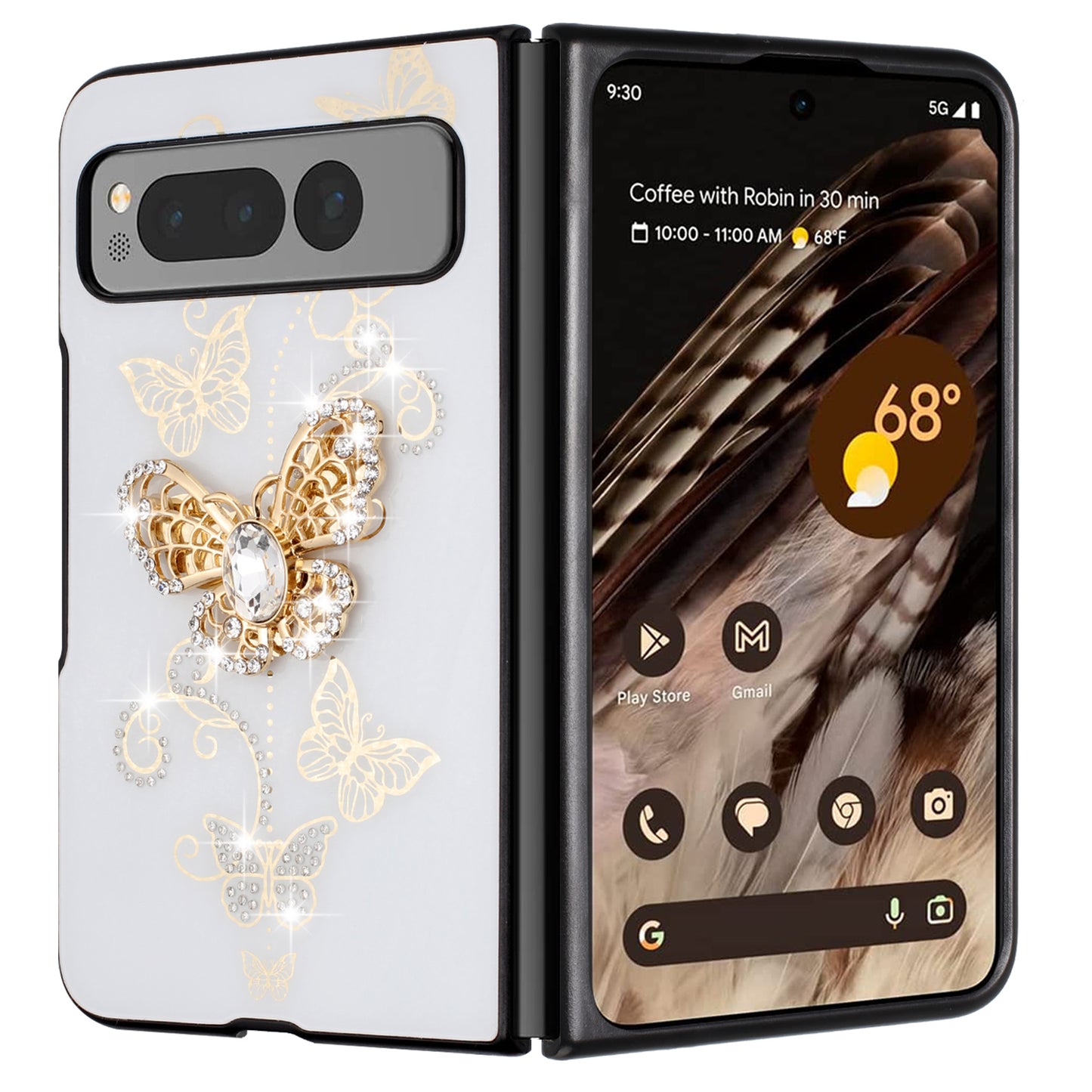 For Samsung Galaxy Z Fold 7 Diamonds 3D Butterfly Bling Sparkly Glitter Ornaments Engraving Hybrid Metal Fashion Case Cover White Garden Butterflies