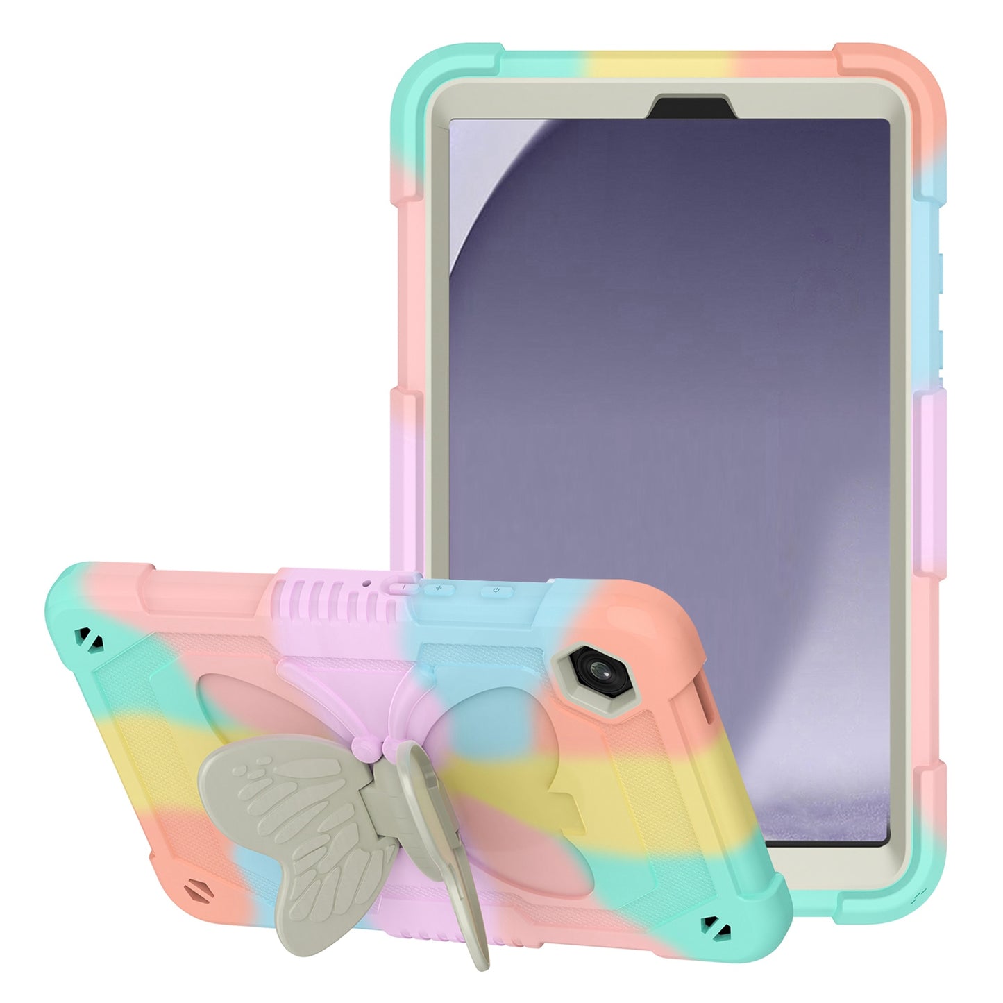 For Butterfly Wings Kickstand 3in1 Tough Hybrid with Pencil Holder Heavy Duty Rugged Shockproof Full Protective Rainbow Tablet Case Cover