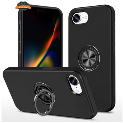 For Apple iPhone 16e /iPhone SE4 Military Grade Hybrid Case with Flat Metal Ring 360° Rotation Kickstand, Slim Fit Back Hard PC Case Cover