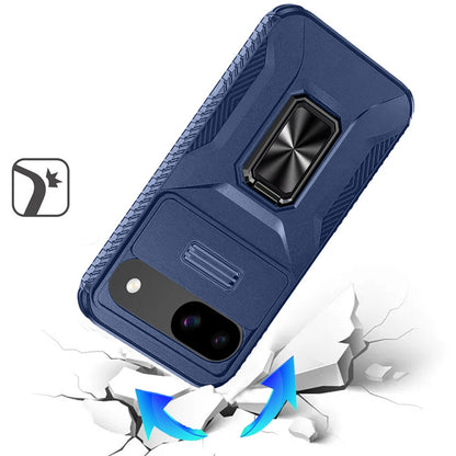 For Google Pixel 9A Case, Camera Cover with Magnetic Rotation Ring Stand, Military Grade Hybrid Hard TPU Shockproof Case Cover