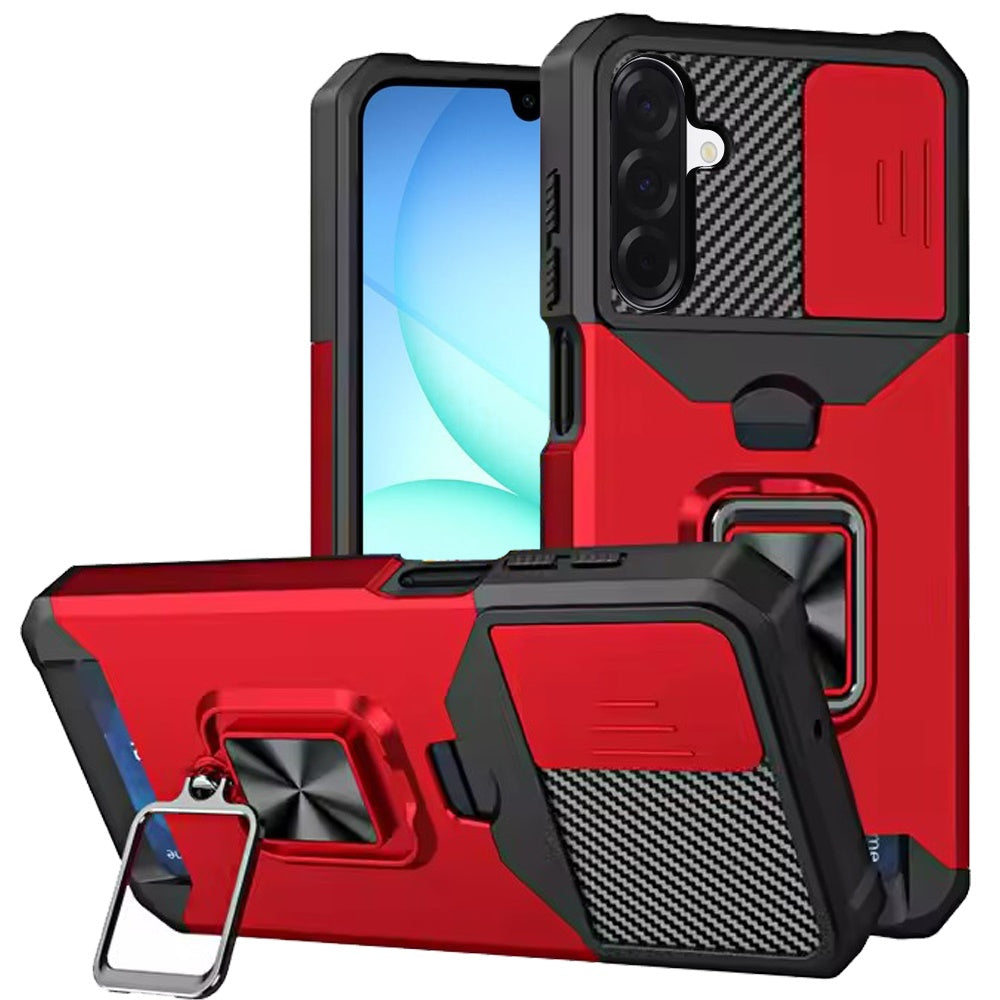 For Samsung Galaxy A17 5G Wallet Case with Ring Stand & Slide Camera Cover Back Credit Card Slot Holder, Military Grade Case Cover