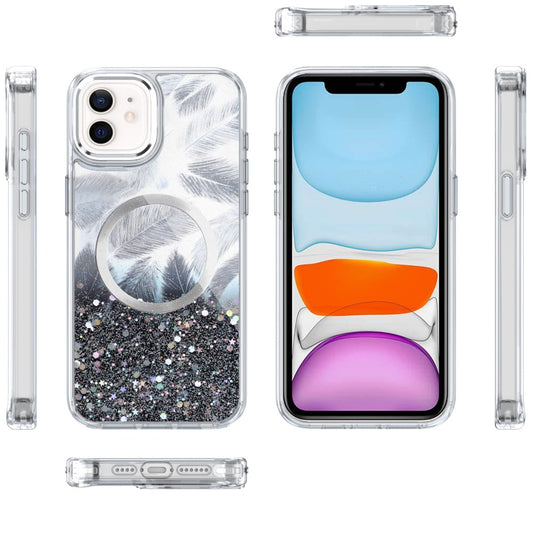 For Apple iPhone 15 Pro Max Epoxy Glitter Shimmer Fashion Case with Magnetic Magsafe Compatible Hybrid Sparkling Slim Protective Case Cover Black