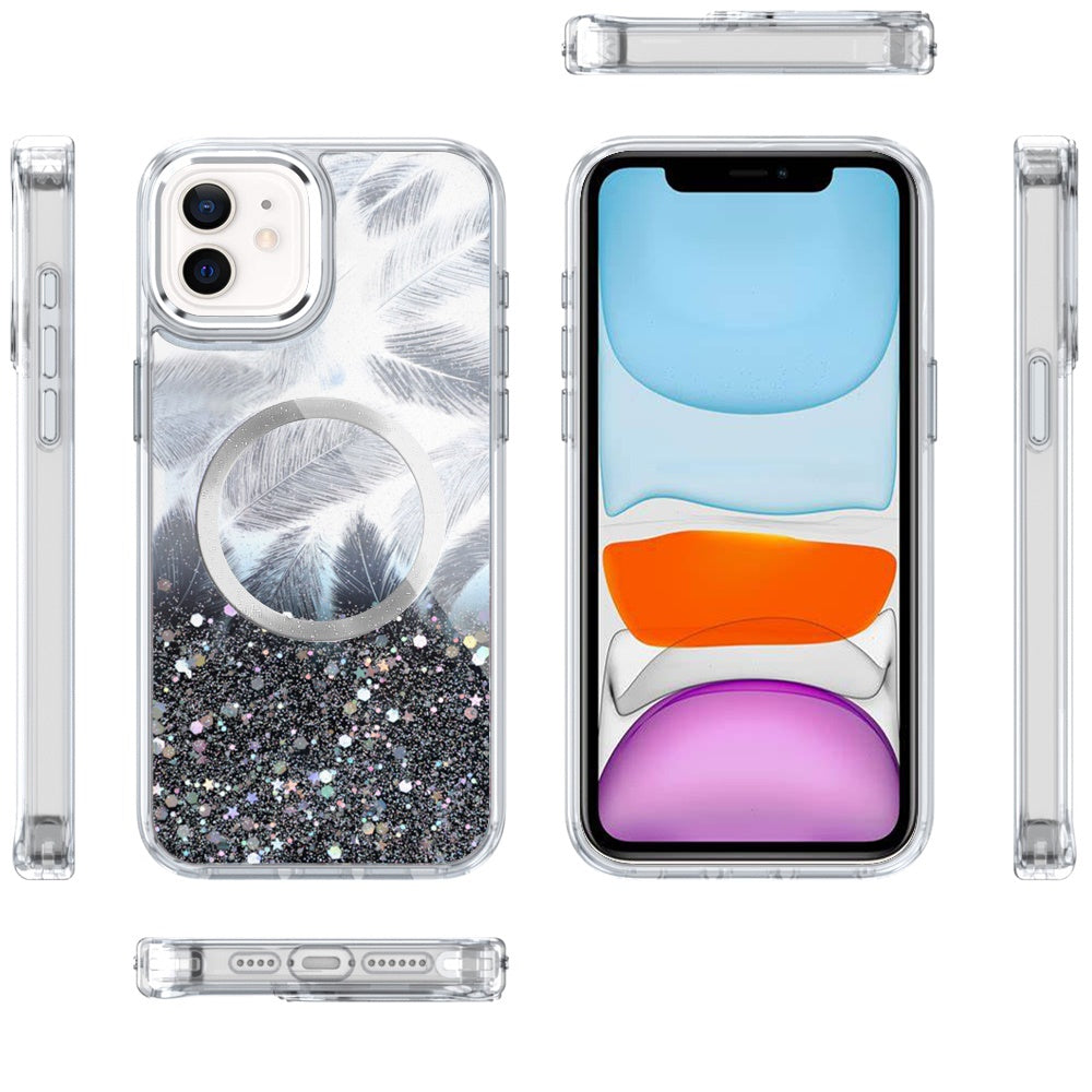 For Apple iPhone 16 (6.1") Epoxy Glitter Shimmer Fashion Case with Magnetic Magsafe Compatible Hybrid Sparkling Slim Protective Case Cover