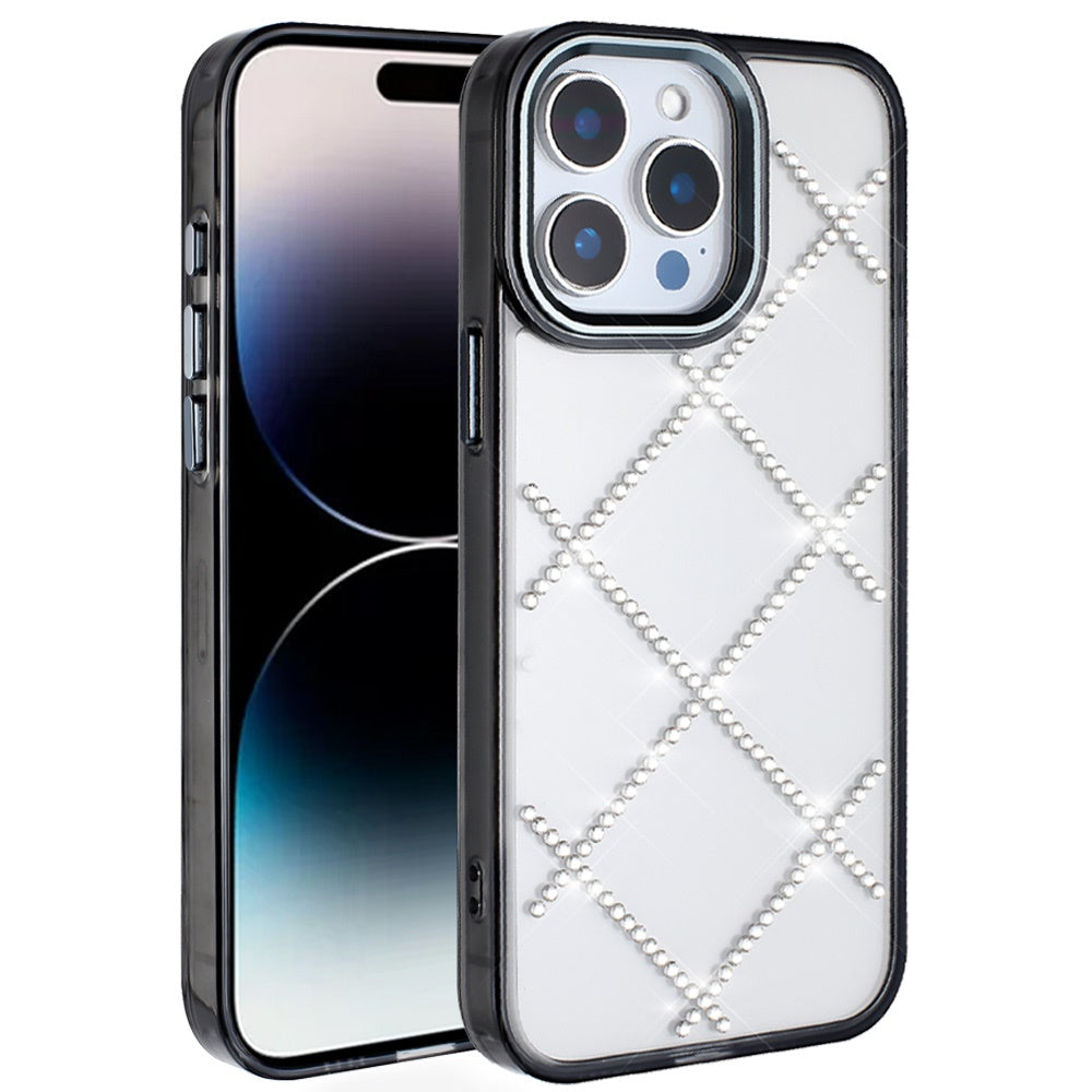 For Apple iPhone 11 Pro Max Gem Glitter Diamond Bling Clear Hybrid TPU Cover, Colorful Shockproof Protective Back, Slim Fit for Women Girls Case Cover