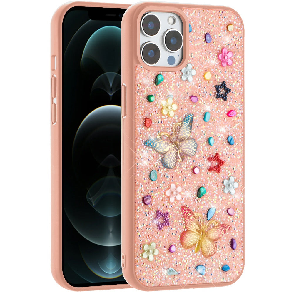 For Apple iPhone 14 Pro Max Diamond Butterfly 3D Glitter Bling Design, Slim Hybrid Sparkle Protective Cover TPU for Women Girls Case Cover