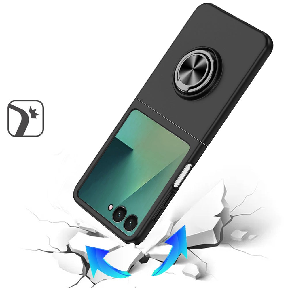 For Samsung Galaxy Z Flip 7 Hybrid 360 Degree Rotatable Metal Invisible Ring Stand Holder Slim Fit Magnetic Car Mount Shockproof Case Cover