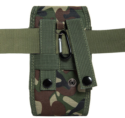 For Apple iPhone 16 Plus (6.7") Universal Vertical Pouch Case Camouflage Cell Phone Holster with Belt Clip Loop, Carabiner & Credit Card Slot Cover [Camo Green]
