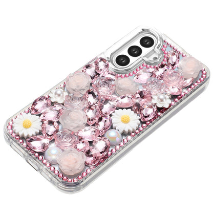 For Samsung Galaxy A16 5G Fashion Daisy Floral Series, Full 3D Bling Crystal Diamonds Sparkling Rhinestone Glitter Hybrid Design Case Cover