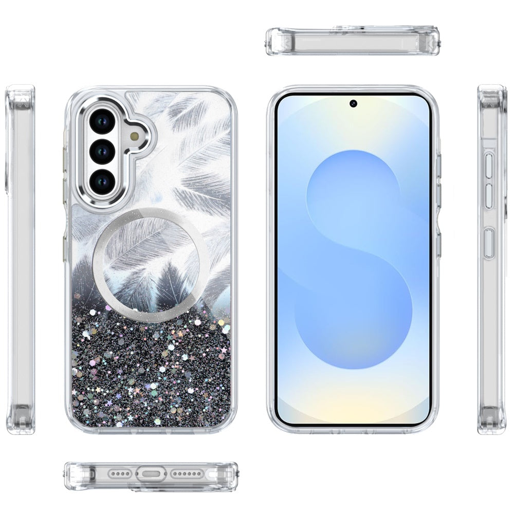 For Samsung Galaxy S25+ /S25 Plus /S24+ Plus Epoxy Glitter Shimmer Fashion Case with Magnetic Magsafe Compatible Hybrid Sparkling Slim Protective Case Cover