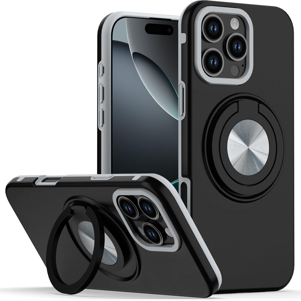 For Apple iPhone XR Metal Matte Hybrid with Invisible Rotational Ring Stand, Car Mount Friendly, Military Grade Slim Fit Sturdy Case Cover