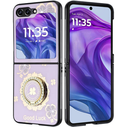 For Motorola Razr+ PLUS (2025 /2024) Diamonds 3D Fashion Bling Sparkly Glitter Ornaments Engraving Hybrid with Ring Stand Case Cover