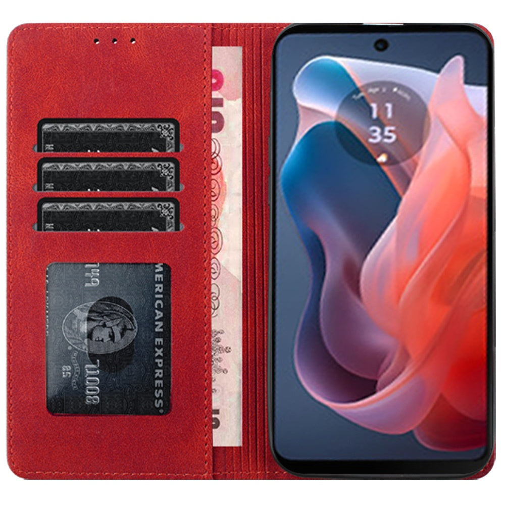 For Apple iPhone 16 Pro (6.3") Premium Wallet PU Vegan Leather ID Credit Card Slot Money Holder with Magnetic Closure Pouch Flip Case Cover Red