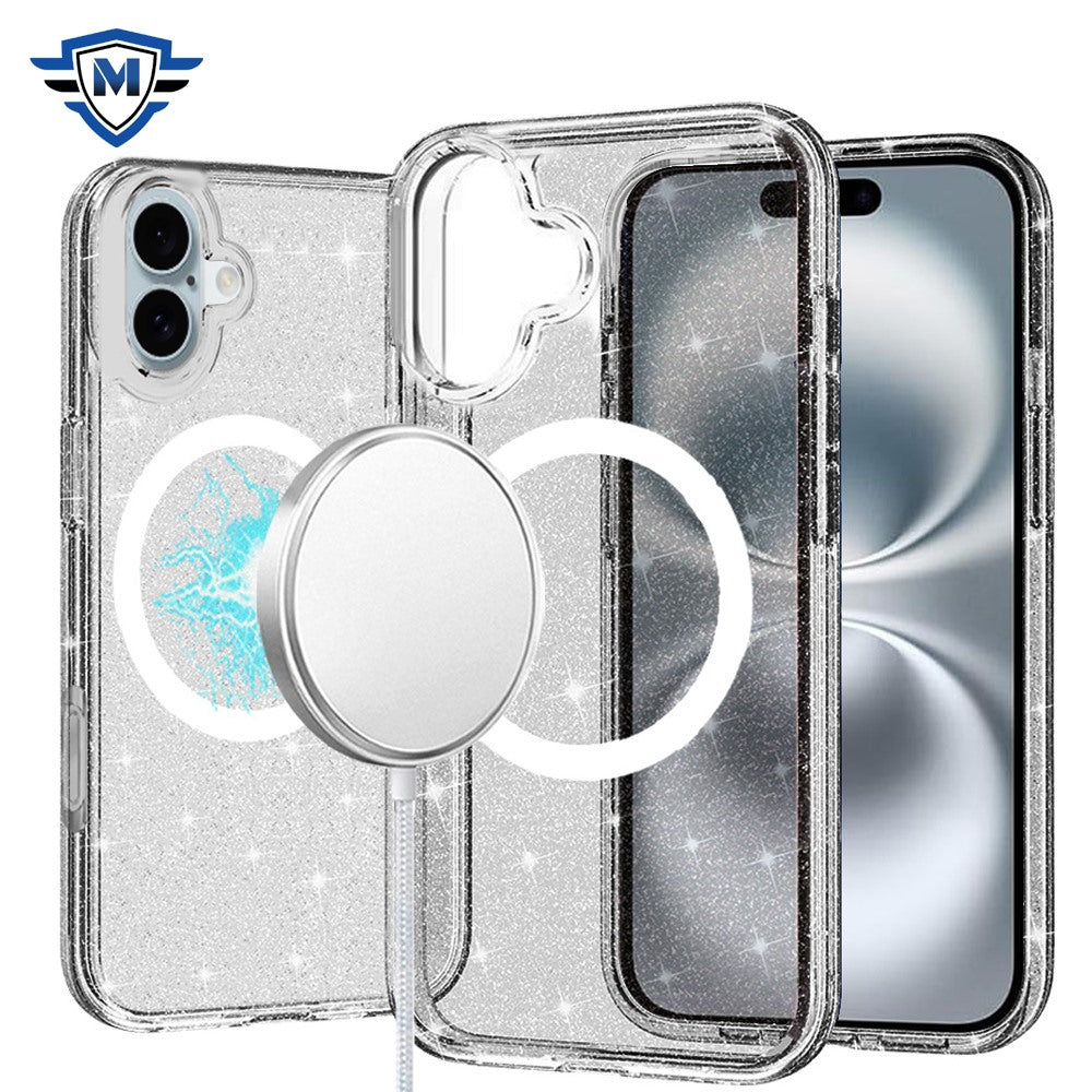 For Apple iPhone 16 (6.1") Premium Glitter Shiny Sparkle Bling [MagSafe Compatible] TPU Rubber Hard PC Back Hybrid Case Cover