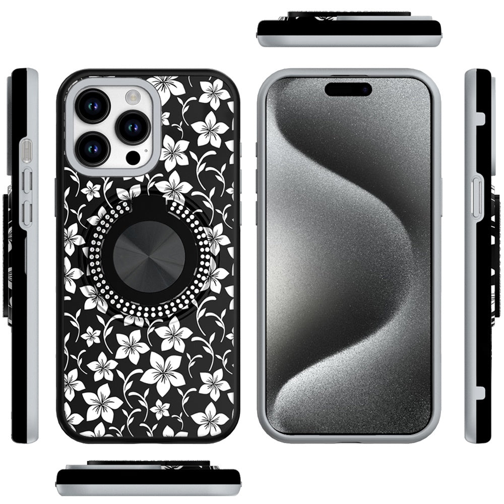 For Apple iPhone 14 /13 Pattern Design Hybrid with Invisible Ring Stand & Magnetic Back, Shockproof Protective Grip Case Cover