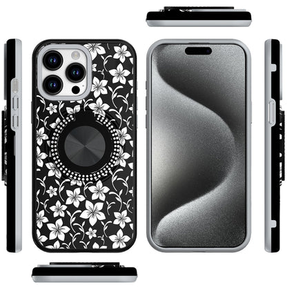 For Apple iPhone 14 /13 Pattern Design Hybrid with Invisible Ring Stand & Magnetic Back, Shockproof Protective Grip Case Cover