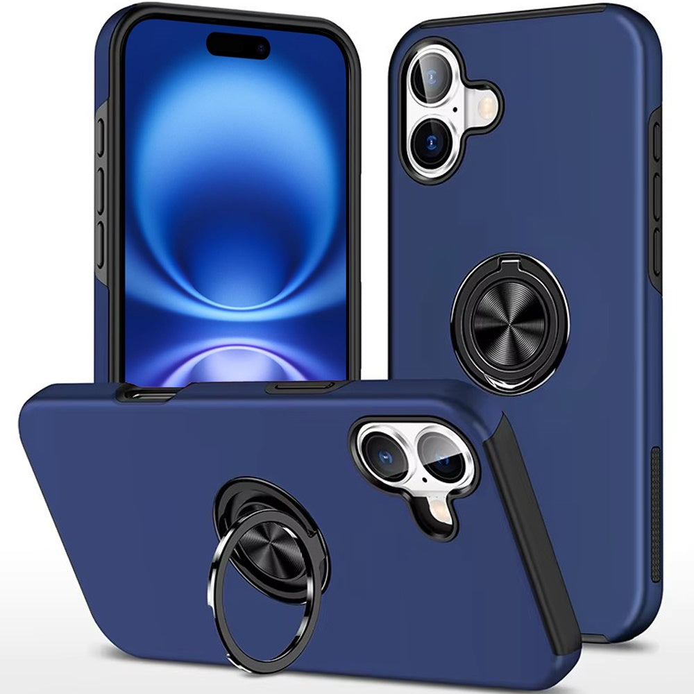 For Apple iPhone 17 Hybrid 360 Degree Rotatable Metal Invisible Ring Stand Holder Slim Fit Magnetic Car Mount Shockproof Case Cover