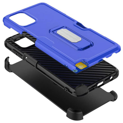 For Motorola Moto G Stylus 5G 2025 Hybrid Wallet Case with Invisible ID Card Slot, Kickstand, Holster Belt Clip, Heavy-Duty Protection Case Cover Blue