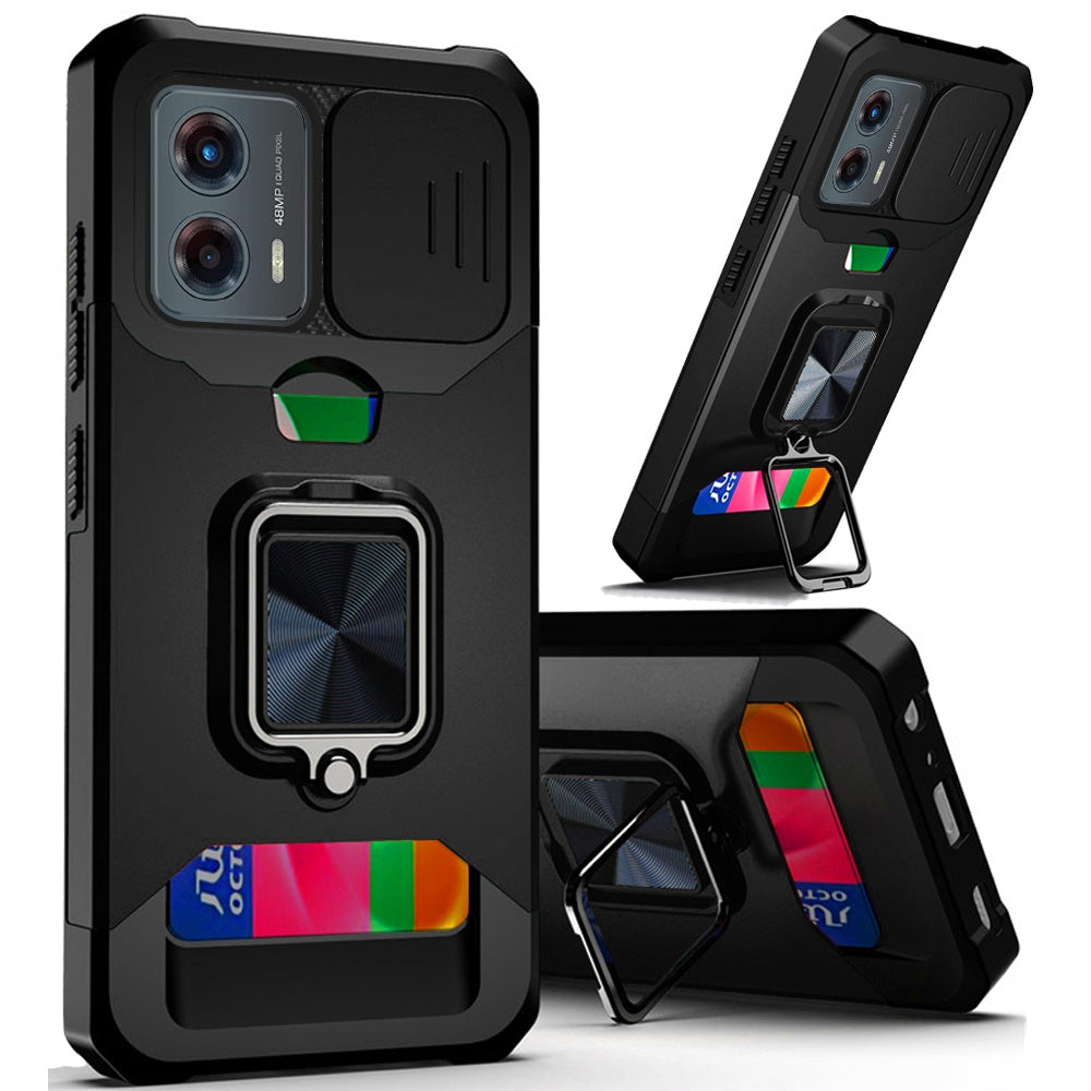 For Samsung Galaxy A26 Wallet Case with Ring Stand & Slide Camera Cover Back Credit Card Slot Holder, Military Grade Case Cover