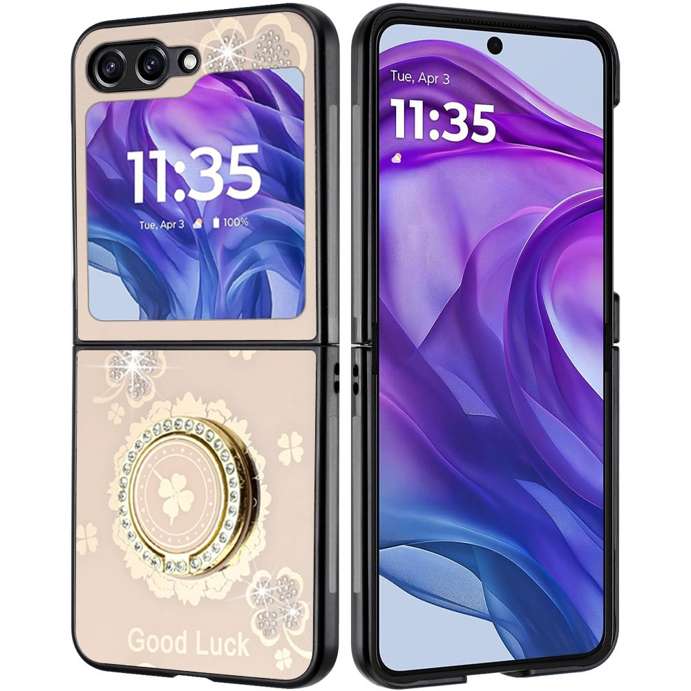 For Motorola Razr+ PLUS (2025 /2024) Diamonds 3D Fashion Bling Sparkly Glitter Ornaments Engraving Hybrid with Ring Stand Case Cover