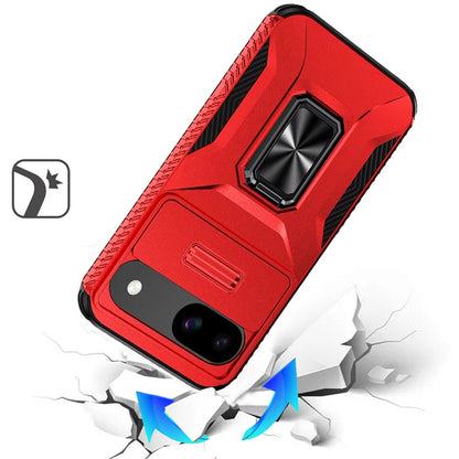 For Google Pixel 9A Case, Camera Cover with Magnetic Rotation Ring Stand, Military Grade Hybrid Hard TPU Shockproof Case Cover