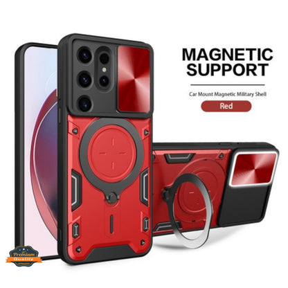 For Samsung Galaxy A26 Hybrid Shockproof with Magnetic Ring Stand, Compatible with Magsafe & Sliding Camera Lens Protector Case Cover