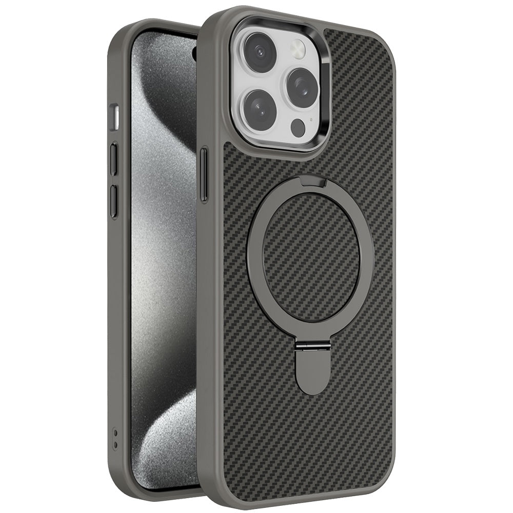 For Apple iPhone 11 Pro Max Hybrid Carbon Fiber Design with MagSafe Compatible [Magnetic Circle], Ring Stand Shockproof Slim TPU Case Cover