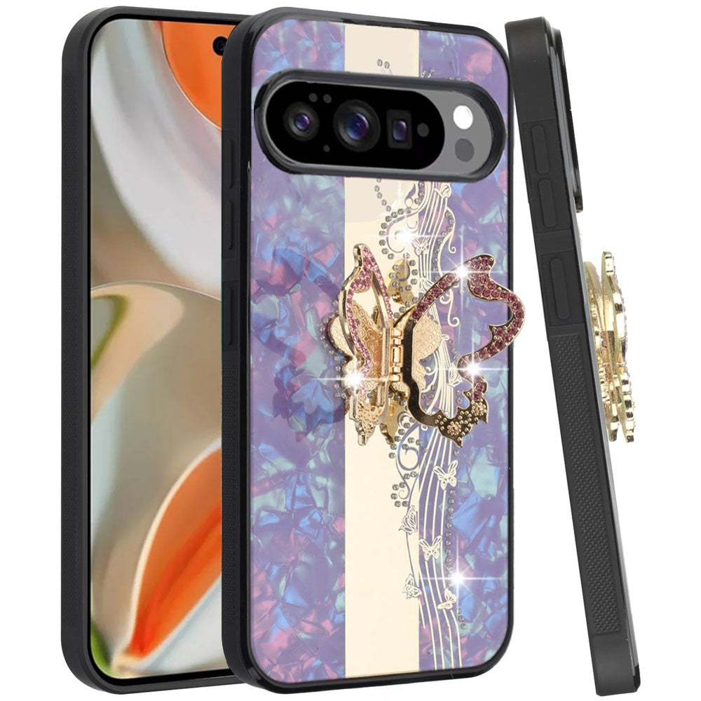 For Google Pixel 10 Pro XL Diamonds 3D Fashion Bling Sparkly Glitter Ornaments Engraving Hybrid with Ring Stand Case Cover