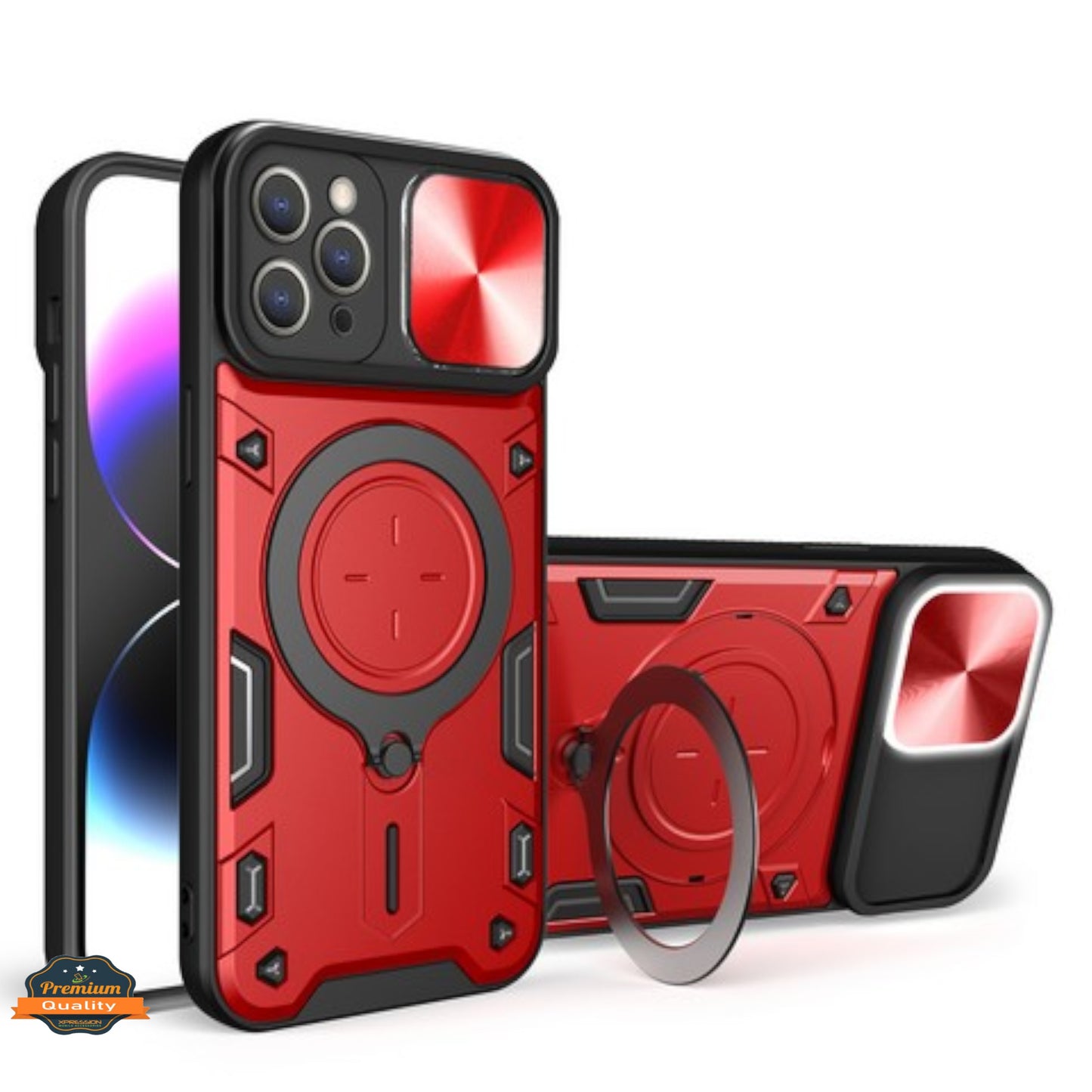 For Apple iPhone 16e /iPhone SE4 Hybrid Shockproof with Magnetic Ring Stand, Compatible with Magsafe & Sliding Camera Lens Protector Case Cover