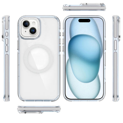 For Apple iPhone 15 Transparent Back with Colorful Frame, Strong Magnetic Circle, MagSafe Compatible, Slim Shockproof Protection Case Cover