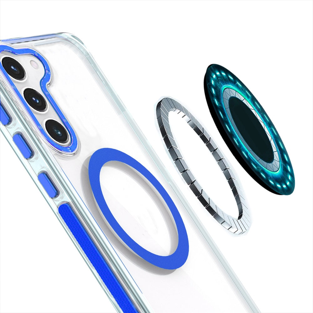 For Samsung Galaxy S22 Transparent back with Colorful Frame Strong Magnetic Circle [Compatible with Magsafe] Shockproof Case Cover