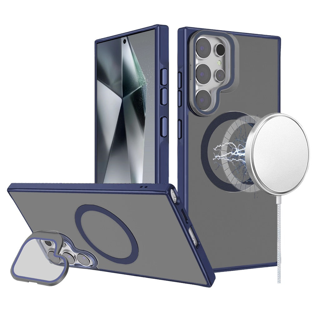 For Samsung Galaxy S25+ /S25 Plus /S24+ Plus Tough HQ Hybrid Case with Aluminum Frame Camera Stand, Compatible with MagSafe, Translucent Matte Shockproof Case Cover