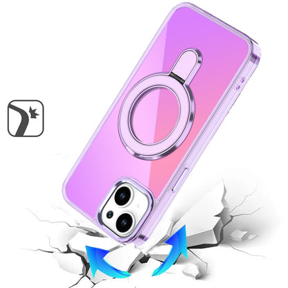 For Apple iPhone 15 Plus /14 Plus Chrome Hybrid with Rotating Magnetic Circle Ring Stand, Slim Shockproof Hybrid Case Cover
