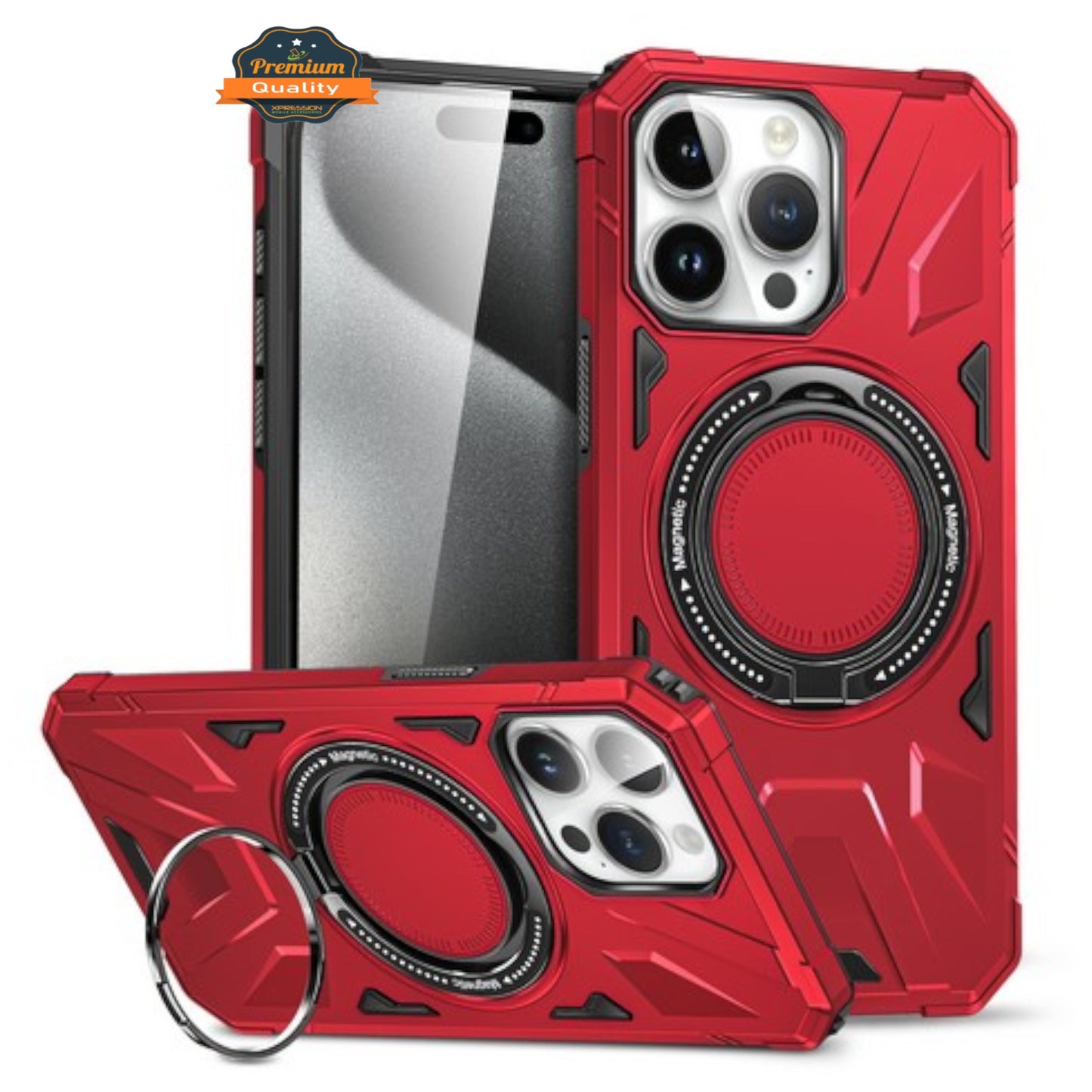For Apple iPhone 16 Pro (6.3") Tough Shockproof Hybrid with Magnetic Ring Stand Compatible with MagSafe TPU + PC Protective Case Cover