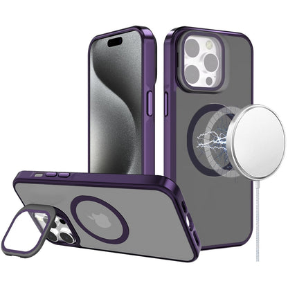 For Apple iPhone 14 Pro Max Tough HQ Hybrid Case with Aluminum Frame Camera Stand, Compatible with MagSafe, Translucent Matte Shockproof Case Cover
