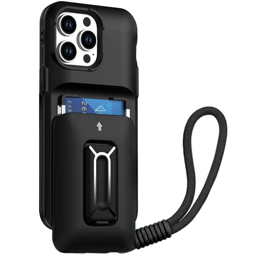 For Apple iPhone 16 Pro Max Wallet Case with 2- Credit Card Holder, Wrist Strap & Kickstand Hybrid Shockproof TPU Case Cover