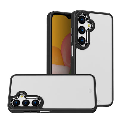 For Samsung Galaxy A36 Ultimate Heavy-Duty Shockproof Matte Acrylic Polished, Metal Buttons, Hybrid Bumper Thick Frame Case Cover Black