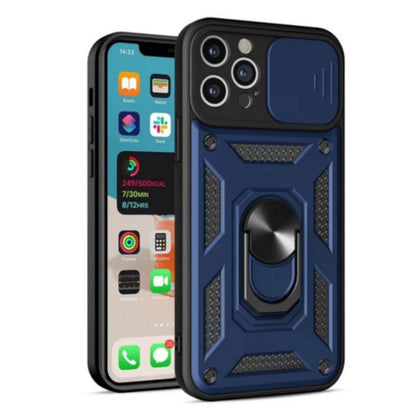 For Gabb Phone 4 Pro Hybrid Shockproof, Built-in Sliding Camera Lens Protection with Magnetic Finger Ring Stand Holder Case Cover Blue