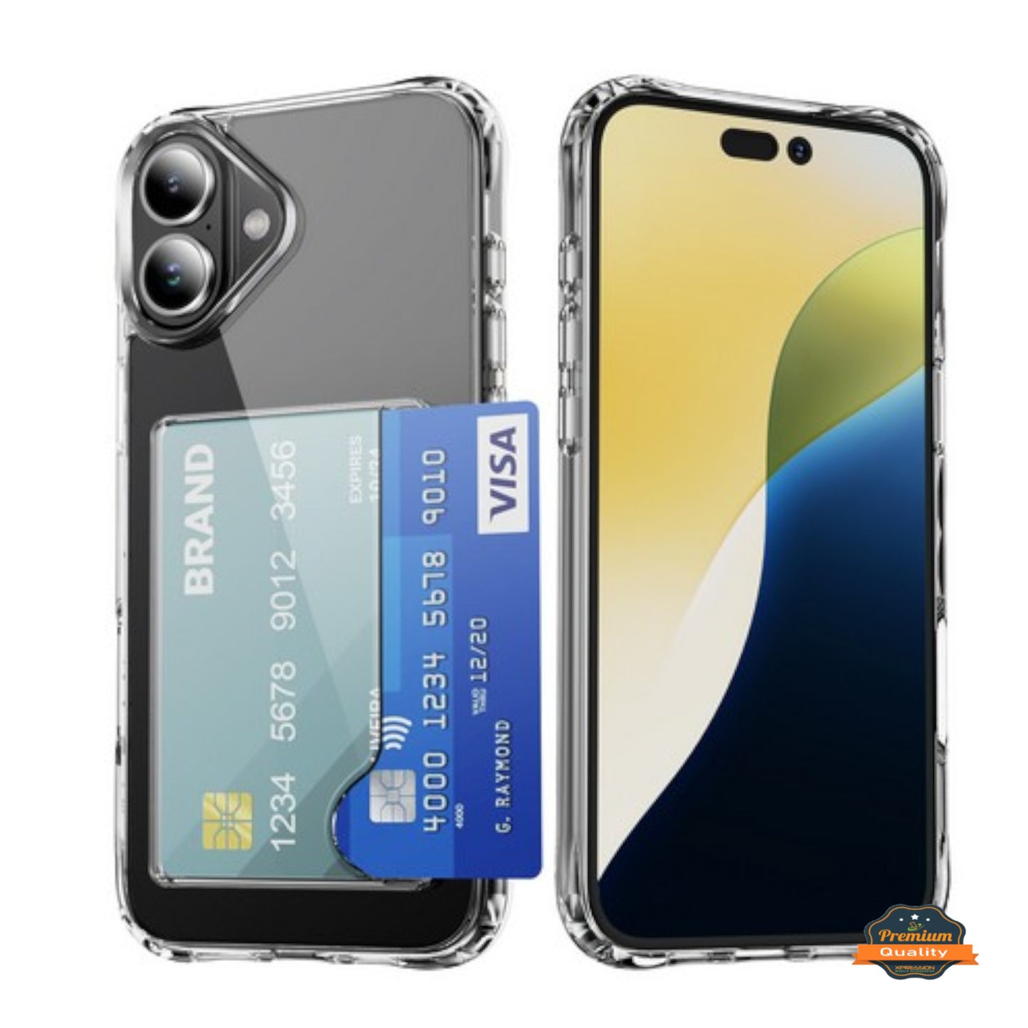 For Apple iPhone 17 Pro Acrylic TPU Clear Case Hold 2 Credit Card Slots, Slim Protective Wallet Cover Silicone Hybrid Case Cover Clear