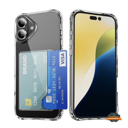 For Apple iPhone 17 Pro Acrylic TPU Clear Case Hold 2 Credit Card Slots, Slim Protective Wallet Cover Silicone Hybrid Case Cover Clear
