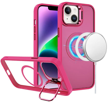 For Apple iPhone 15 Heavy Duty Metallic Hybrid Tough TPU with Camera Ring Stand, MagSafe Compatible, Rugged Drop Protection Case Cover