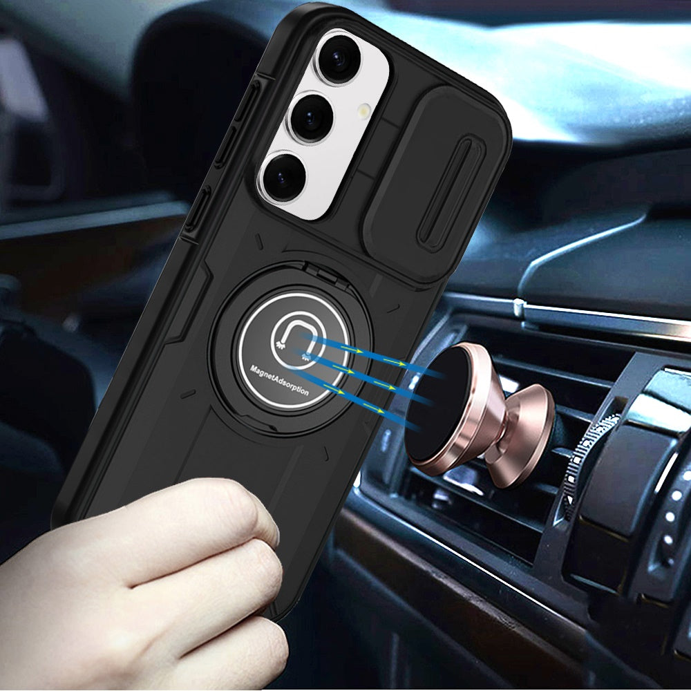 For Apple iPhone 16 Pro Max Build in Invisible Magnetic Ring Stand with Slide Camera Protector, fit Magnetic Car Mount [Compatible with MagSafe] Case Cover