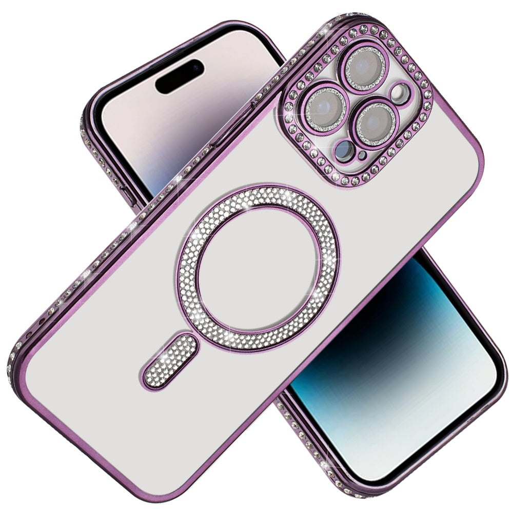 For Apple iPhone 14 Pro Max Bling Case with Diamond Magnetic Circle, Transparent Slim Shockproof Hybrid Slim Fit Case Cover