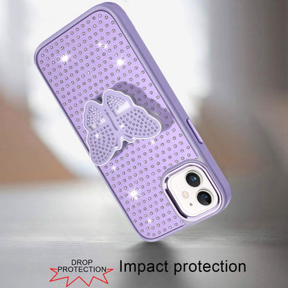 For Apple iPhone 14 /13 Butterfly Moveable Grip 3D Pop Stand Full Diamond Bling Sparkling TPU Fashion Hybrid Case Cover