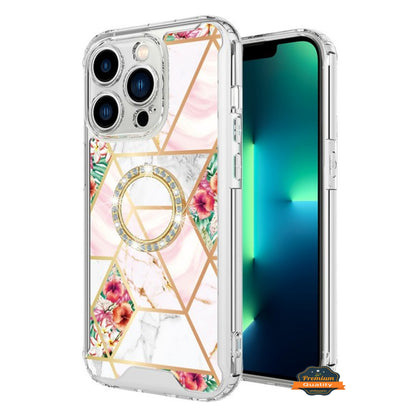 For Samsung Galaxy A16 5G Fashion Design Pattern Hybrid Ring Kickstand Bling Diamond Hard PC TPU Protective Case Cover