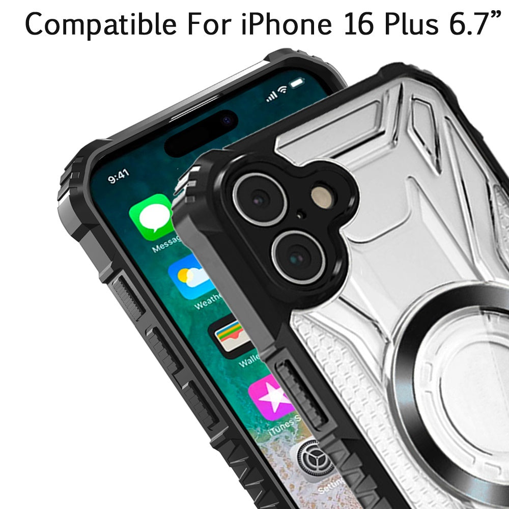 For Apple iPhone 16 Plus (6.7") MagSafe Compatible Pattern Clear Transparent Rugged Hybrid Magnetic TPU Shockproof Armor Case Cover
