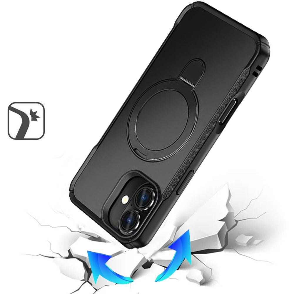 For Samsung Galaxy S25 Fan Edition /Galaxy S25 FE Matte Finish Magnetic Ring Hybrid Protective Invisible Kickstand Magsafe Compatible Case Cover Black