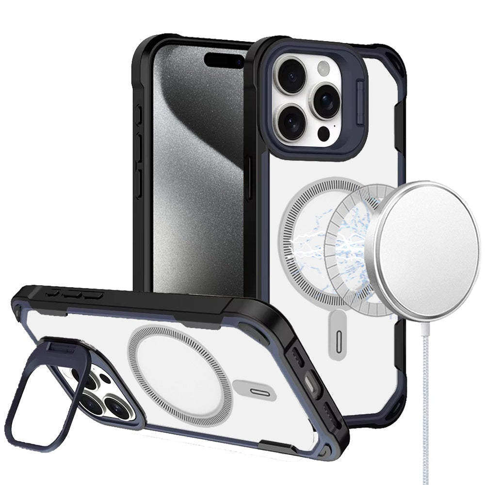 For Apple iPhone 16 Pro Max (6.9") Magnetic Circle Hybrid with Camera Stand, Compatible with MagSafe, Shockproof Protective Case Cover